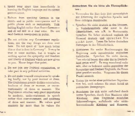 Extract from the booklet Helpful Information and Guidance for every Refugee given to each new arrival by the German Jewish Aid Committee at Woburn House