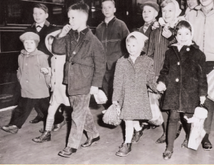 Jewish children arriving in Britain from Germany on a Kindertransport, 1939
